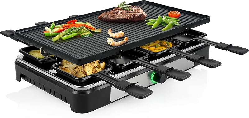 Raclettegerät RA-2748 – 3-in-1 – Raclette/Kochstein/Grill/Teppanyaki – Für 8 Personen – 1400 W