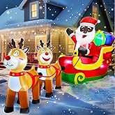 8 Ft Long Christmas Inflatables Black Santa Claus On Sleigh with Reindeer & Gift Boxes Xmas Blow up Built-in LED Lights African American Christmas Decorations Outdoor for Yard Garden Holiday Decor