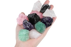 YATOJUZI Mix-color Bulk Natural Healing Crystals Raw Rough Stones Rose Quartz Amethyst Sets for Cabbing Tumbling Cutting Lapidary Polishing Reiki Crytsal Healing Wire Wrapping Decoration Gemstone 0.45lb