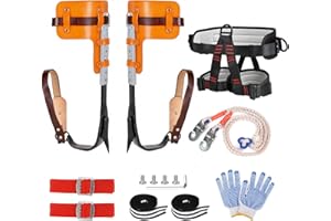 JATCSG Upgrade Cowhide Tree Climbing Spikes Set, Tree Climbing Gear with Adjustable Climbing Belt and Rope, Leather Forged Tree Climbing Tool Non-Slip Pedal for Climbing, Sports, Working