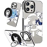 Lotadilo for iPhone 14 Pro Case for Women - Girls Kawaii Design Compatible with Magsafe Magnetic Ring Holder Stand White Cat Phone Covers Aesthetic Girly TPU Funda for 14 Pro