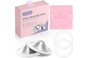 Boboduck The Original Silver Nursing Cups - 925 Silver Nipple Covers Breastfeeding - Protect and Soothe Sore Nipples - Silver Nipple Shield Guards with Soft Silicone Ring (Regular)