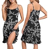 DreamGlee Women’s Sleeveless Scoop Neck Nightgown Soft Sleepwear Adjustable Spaghetti Strap Nightshirt with Ruffle Hem