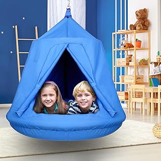 amzdeal Hängesessel für Kinder mit Aufblasbarem Kissen, Nestschaukel Hängematte Kinder Hängesessel Hängehöhle Hammock Outdoor & Indoor Wasserdicht Hängenest Schaukelstuhl, Belastbar bis 100Kg (Blau)
