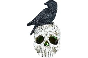 V Viatanst LED Light Raven-on-Skull Statue - Gothic Crow Figurine Home Decor with LED Light Halloween Decoration, Spooky Gothic Raven Skull Décor with LED Light Up Glowing Eyes (Black)
