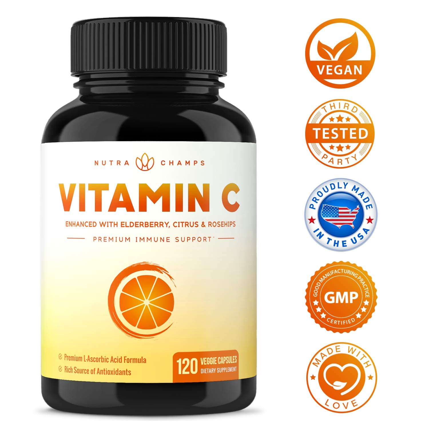 Premium Vitamin C 1000mg with Elderberry, Citrus Bioflavonoids & Rose