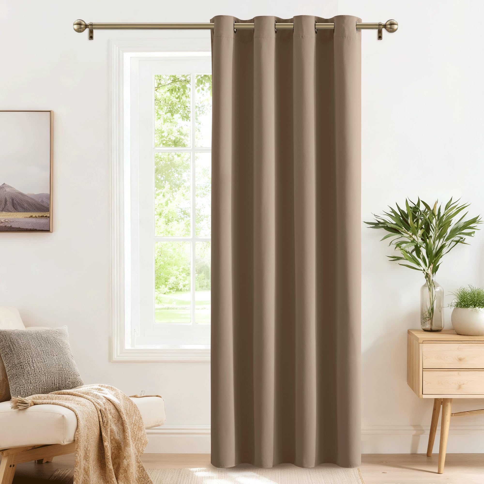 PONY DANCE Living Room Blackout Curtain - Eyelet Top Door Curtain for Bedroom/Living Room Home Decor Window Treatment, 1 Panel, 52-inch Wide by 84-inch Drop, Mocha — image 1