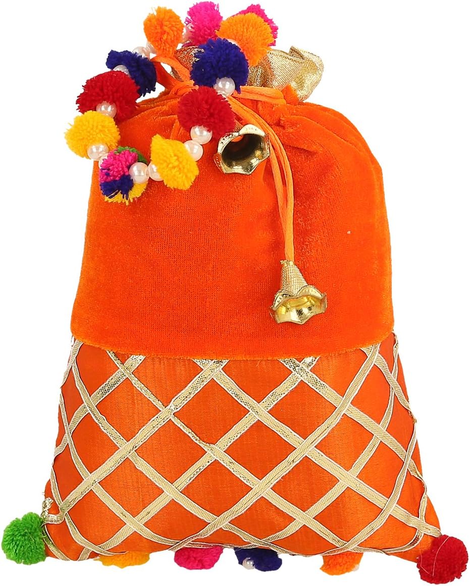 Splendid India Mesmerizing Criss Cross Gota Work Designer Potli Bag for Women