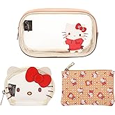 Bioworld Sanrio Hello Kitty 3-Piece Cosmetic Bag Set with Pattern Print and Zipper Closure