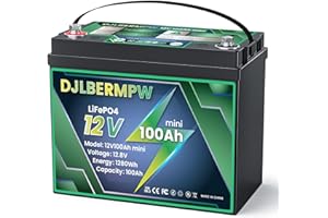 DJLBERMPW 12V 100Ah Mini LiFePO4 Lithium Battery, Deep Cycle Battery with Upgraded 100A BMS, 1280Wh Energy, Up to 15000 Cycles 10-Year Lifespan for RV, Marine, Solar, Trolling Motor, Camping, Off-Grid