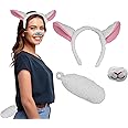 Nicky Bigs Novelties Adult Lamb Costume Accessory Set – Sheep Ears Headband and Tail for Halloween, Cosplay, Parties, and Photo Props – Soft Plush Farm Animal Costume for Adults - One Size (White)
