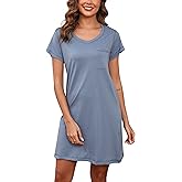 PNAEONG Womens Cotton Nightshirt Soft Nightgowns Short Sleeve Casual Pajama Dress Sleepwear with Breast Pocket S-3XL