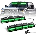 HLAUTO 6Z4J Emergency Dash Strobe Lights: 2x16.8 inch Green Safety Lights, 48 LED Flashing Warning Hazard Interior Windshield Visor Traffic Light Bar for Trucks, Construction Vehicles