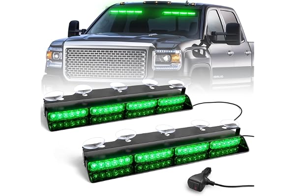 HLauto 6Z4J Emergency Dash Strobe Lights: 2x16.8 inch Green Safety Lights, 48 LED Flashing Warning Hazard Interior Windshield