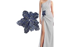 SAIXCCS 1pc Handmade Large Flower Rhinestone Applique for Clothes, Sparkly Sequin Beaded Patches for Wedding Dress, Embroidery Lace Sewing Patches for Bodice Hat Jean Jacket (Navy)