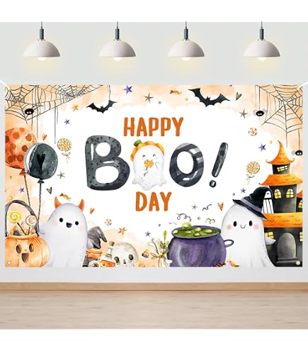 Halloween-Fotohintergrund 'Spooktacular' – 150x99 Cm, Schwarz-orange-grau, Mit Geistern & Kürbissen