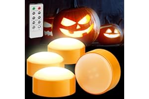 Luditek 4-Pack Halloween LED Pumpkin Lights with Remote and Timer, Battery Operated Orange Jack-O-Lantern Light for Halloween Decor, Flameless Candles for Pumpkin Decoration