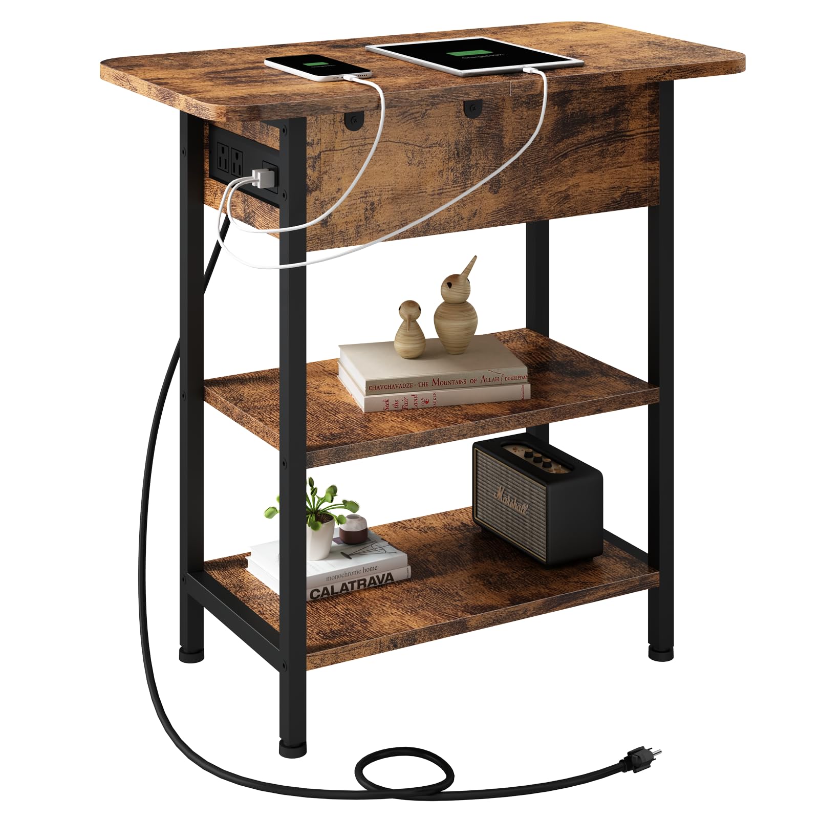 Photo 1 of LIDYUK End Table with Charging Station, Flip Top Side Table with USB Ports and Outlets, Nightstand for Small Spaces, Bedside Tables with Storage Shelf for Living Room, Bedroom, Brown