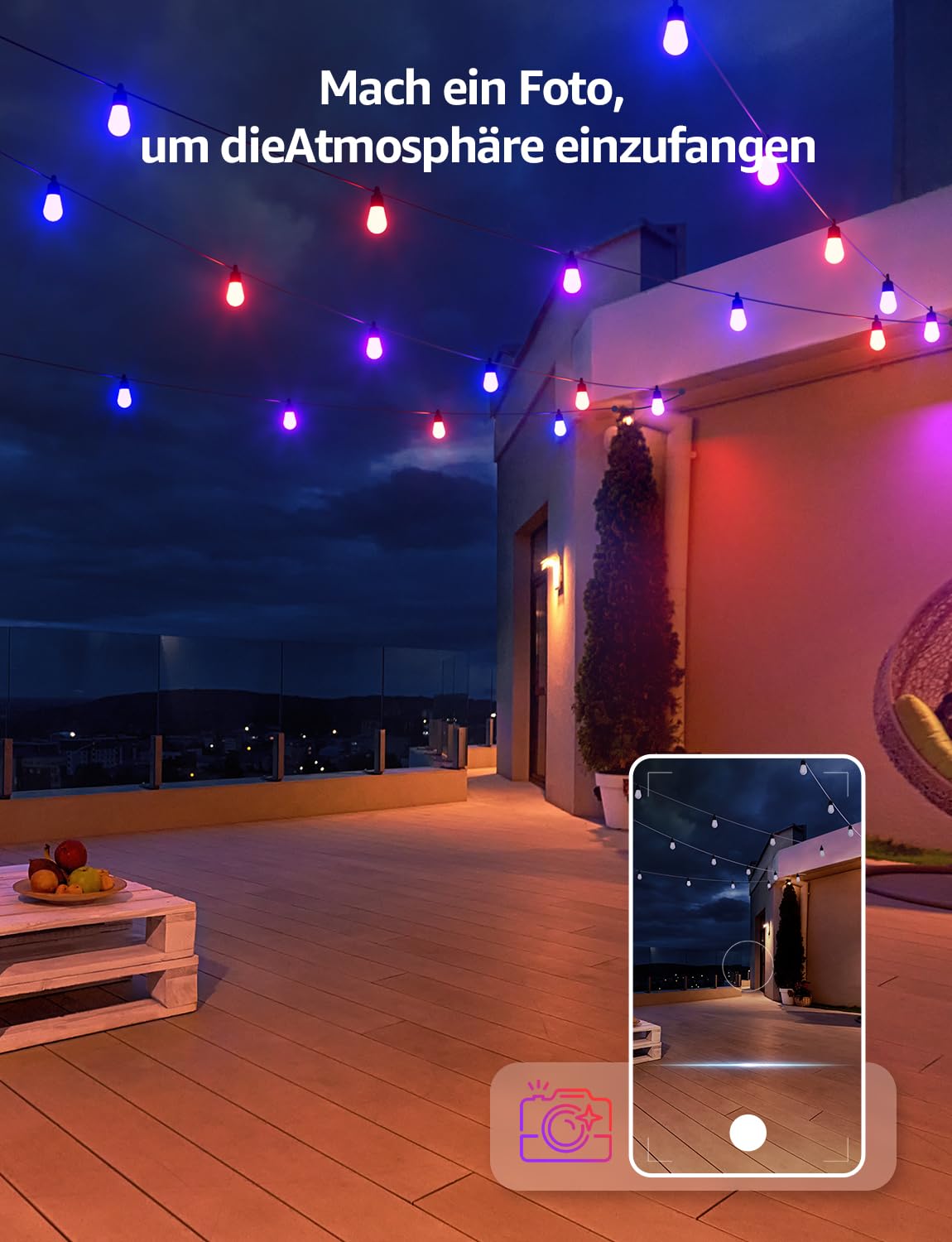 Lepro ZB1 AI LED Lichterkette Außen 30m, RGB+Warmweiß Smarte LED S14 WLAN Glühbirnen,App-Steuerung,Funktioniert mit Alexa&Google,IP65,Personalisierter KI-Lichtdesigner,ohne Fernbedienung, 30 LEDs 5