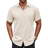 COOFANDY Men's Button Down Shirt Short Sleeve Dress Shirt Casual Beach Summer Wedding Shirt