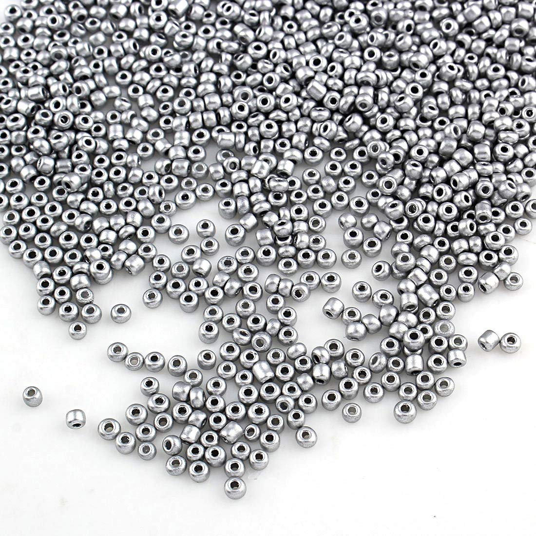 6500 x 2 mm Glass Seed Beads, Metallic Colour, 11/0 for Children, Matt Silver