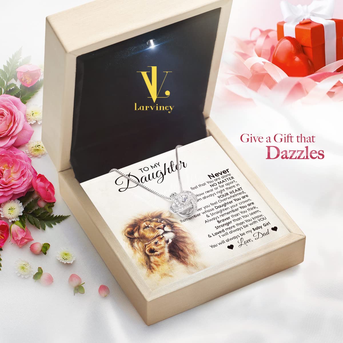 Larvincy To My Daughter Necklace From Dad With Heartfelt Message & Elegant Box, Gifts For Daughter From Father, Beautiful Jewelry Gift From Love Daddy On Graduation, Birthday, Wedding, Christmas