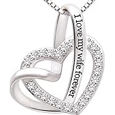 ALOV Jewelry Sterling Silver "I love my wife forever" Love Heart Cubic Zirconia Necklace