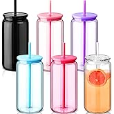 Blushtier 6 Acrylic Mason Jars with Lids and Straws 16 oz Drinking Plastic Tumbler with Straw Iced Coffee Cups Water Bottles Mugs for Wedding Party Favor Water Milk Beer Juice Beverage (Colorful)