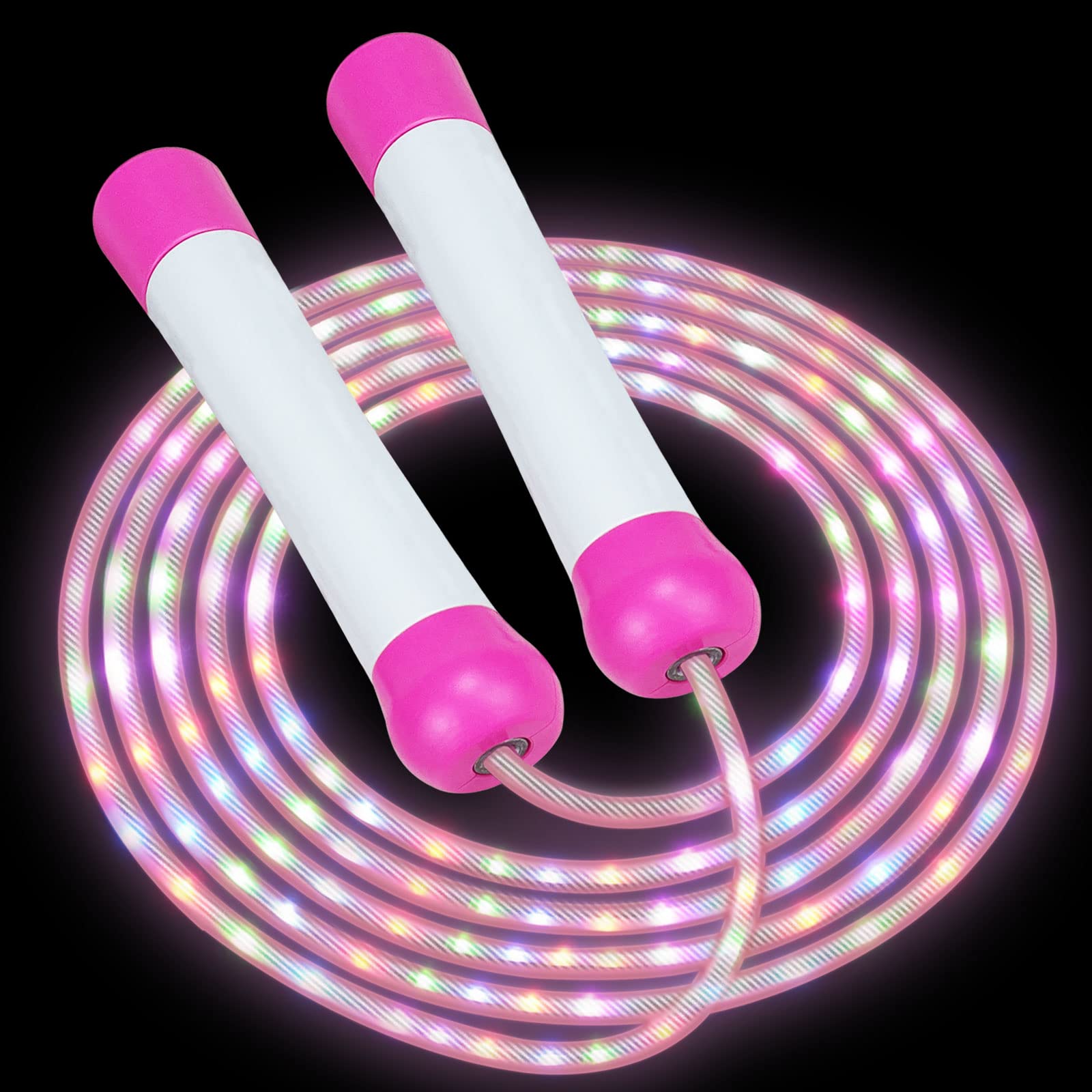 Jump Skipping Rope Kids, Adjustable Jump Rope with LED Glowing Skipping Rope for Home Exercise & Fitness & Sport Outdoor, Skipping Ropes Exercise for Men Women Kids (Pink-A)