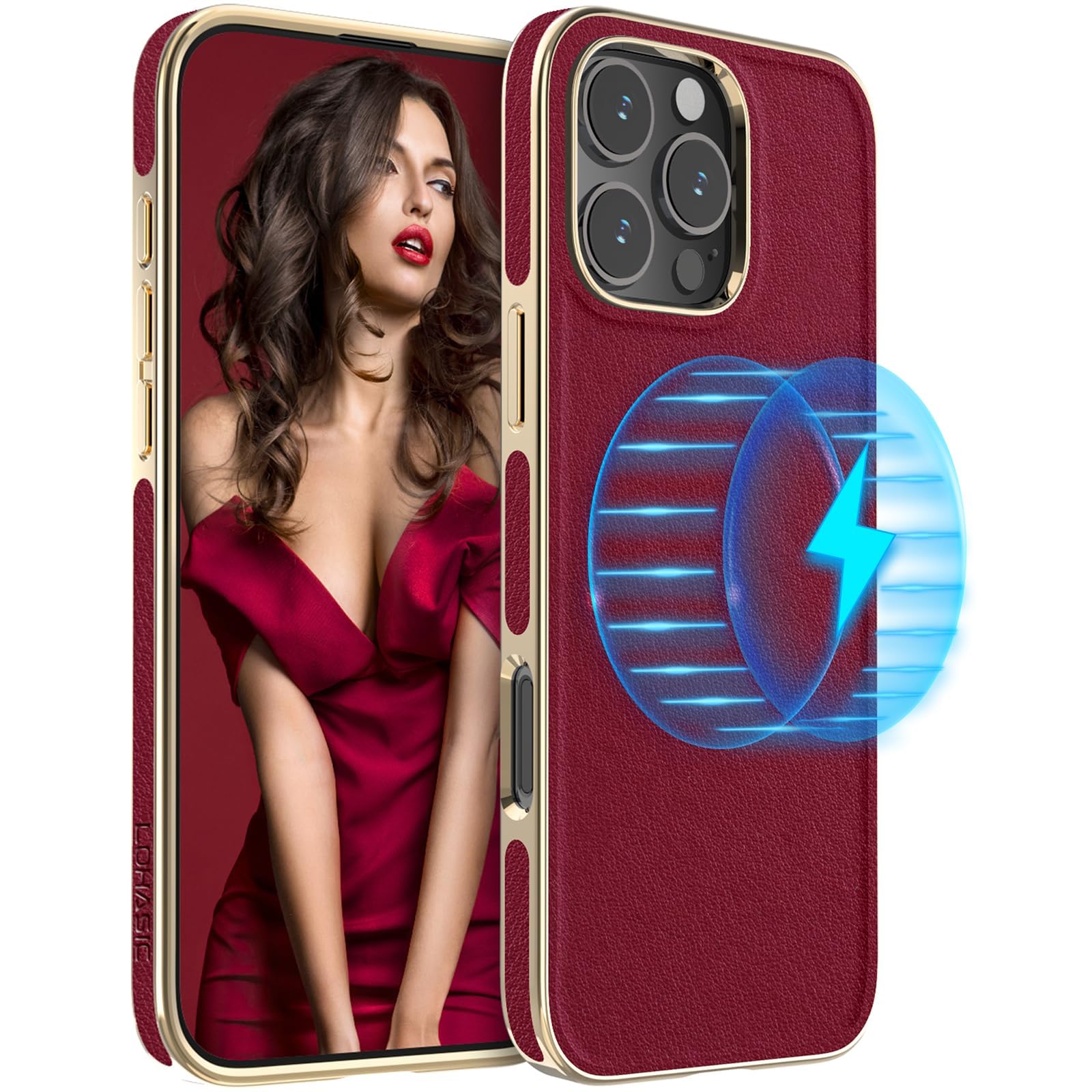 LOHASIC Compatible with MagSafe for iPhone 16 Pro Max Case, Elegant Leather Style Slim PU Soft Non-Slip Grip Shockproof Protective Cover Women Girls Phone Cases for iPhone 16 Pro Max 6.9" (2024) - Red
