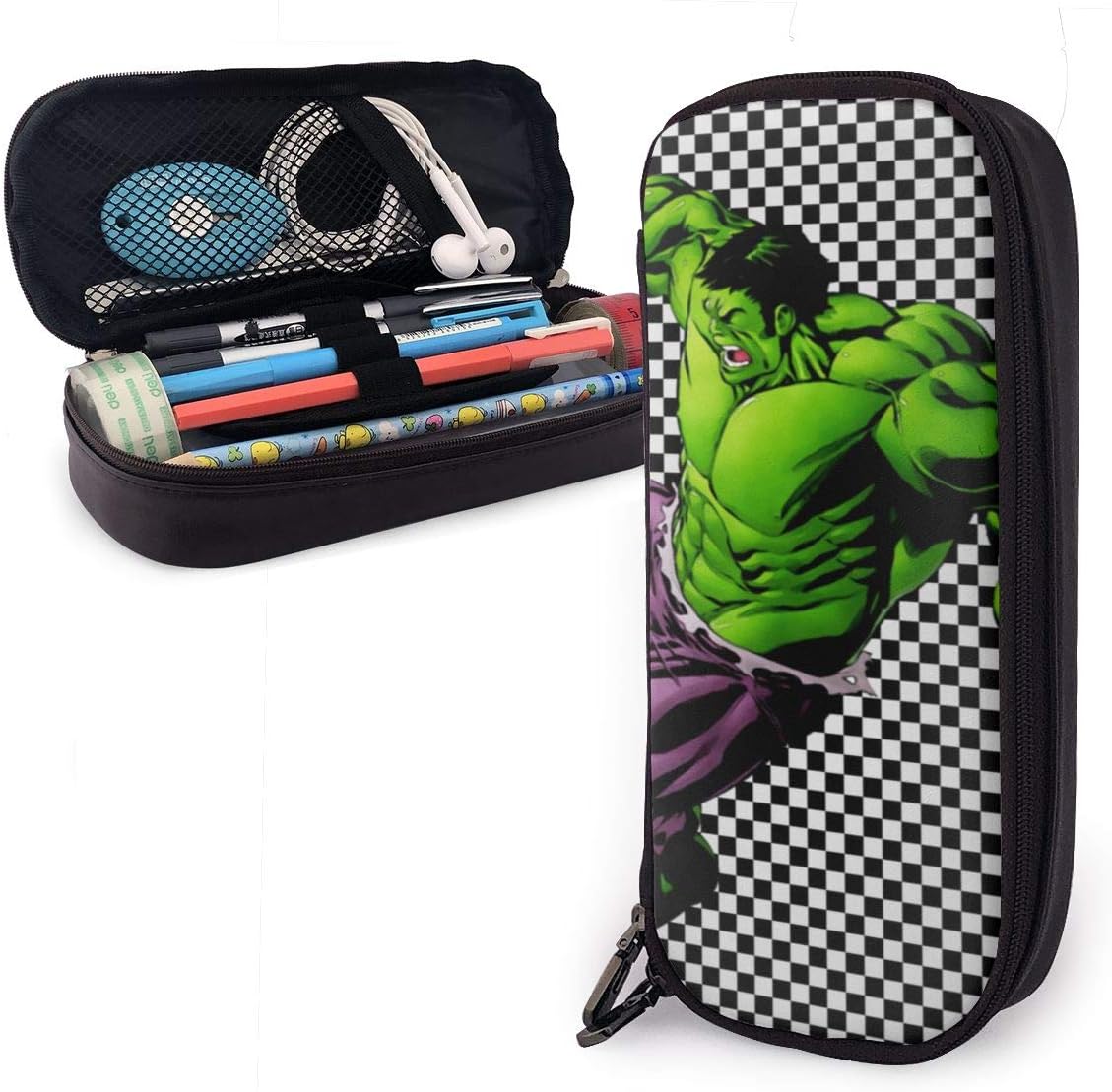 Cartoon Pencil Case Office Supplies -Superhero Superman Durable Student Office Pen Holder Organizer Stationary Bag with Double Zippers Multi Big Capacity Compartments for Adults Girls Boys