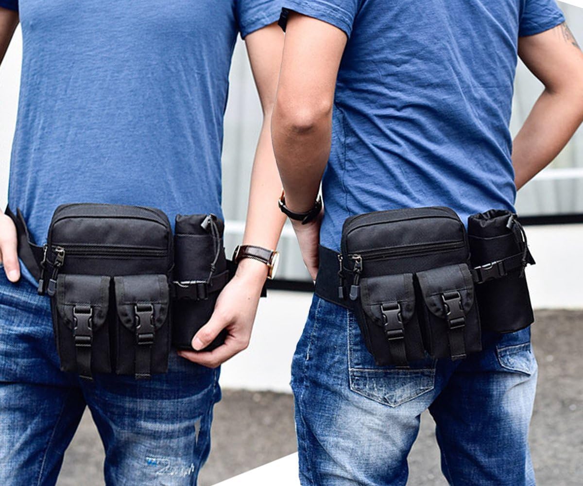 Rullar Hiking Waist Fanny Pack With Water Bottle Holder Tactical Drop Leg Bag Tackle Storage Bags & Wraps Running Waist Hip Belt Bag Motorcycle Bike Pouch Shoulder Bag Black - Image 4