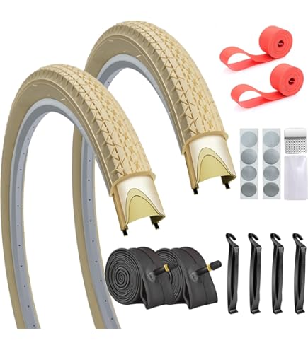 SIMEIQI 2 Pack 26"x2.125" Beach Cruiser Bike Tires Cream Wall Colorful (26x2 .125, Cream-2 Tires 2 Levers - View #8