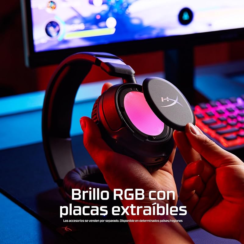 Cloud Flight 2 – Auscultadores de gaming sem fios, luzes RGB personalizáveis, bateria de 100 horas, dual wireless 2,4GHz e Bluetooth, emparelhamento instantâneo, PC/PS/Switch/Mobile, branco