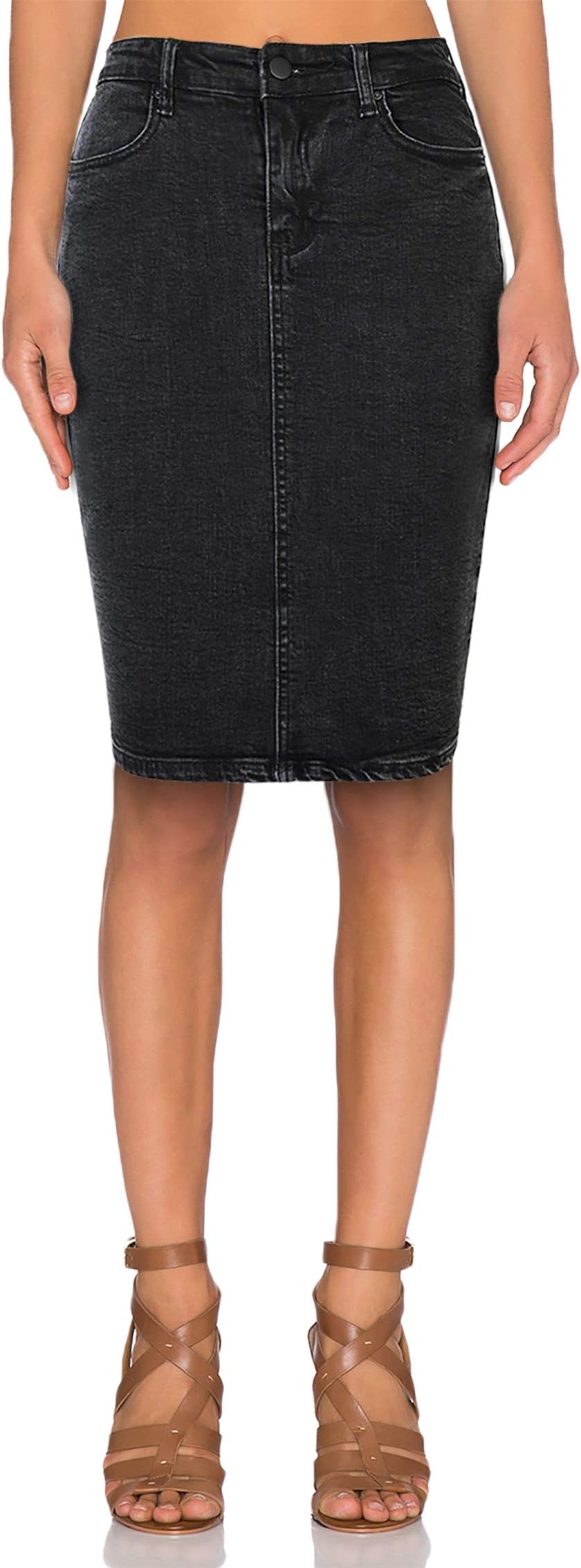 Women Knee Length Denim Skirt Stretchy Sexy Classic Comfy Pencil Skirt Bodycon Casual Summer Midi Skirt Curvy Fit Plus Size