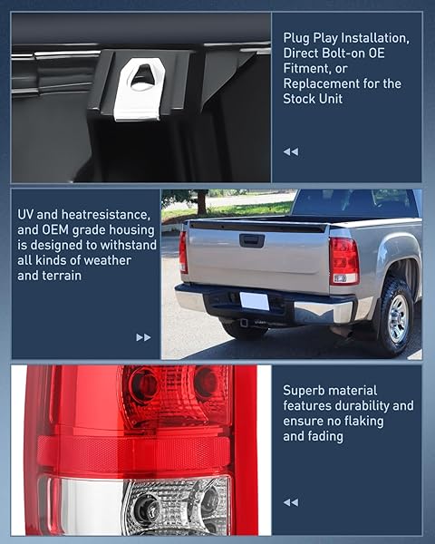 NILIGHT TAILLIGHT ASSEMBLY COMPATIBLE WITH 2007 2008 2009 2010 2011 2012 2013 GMC SIERRA 1500 2500HD 3500HD REAR LAMP REPLACEMENT OE STYLE DRIVER AND PASSENGER SIDE