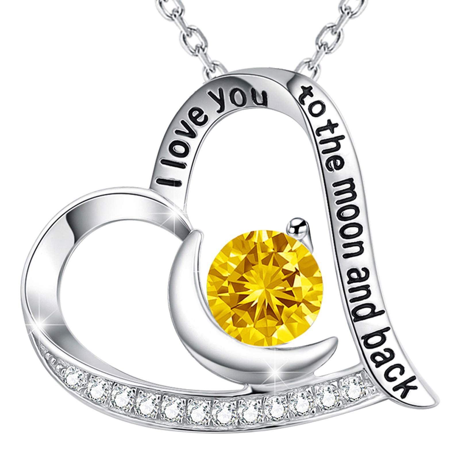 GinoMay Mothers Day Birthday Gifts Women November Birthstone Citrine Necklace Mum Wife I Love You to the Moon and Back Jewellery Sterling Silver — image 1