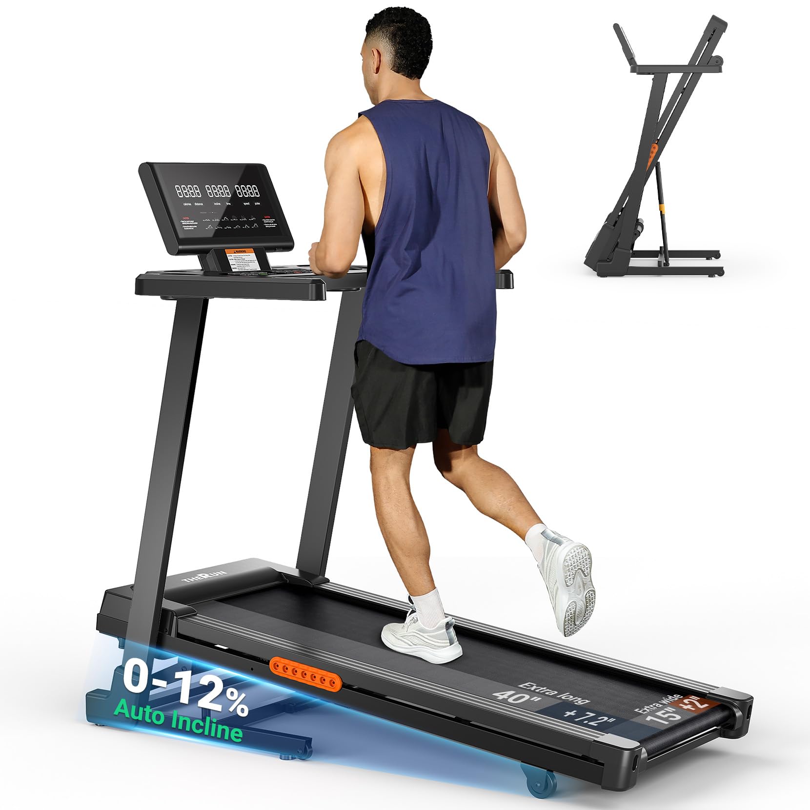 Photo 1 of THERUN Treadmill with Incline, 3.0 HP Foldable Treadmills for Home, Brushless Motorized Incline, Treadmill for Home with 0%-12% Auto Incline, 300 LBS Capacity