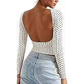 SUUKSESS Women Backless Going Out Tops Double Lined Open Back Basic Long Sleeve