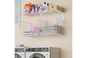 BIGPONPON 2 Pack Laundry Room Shelves Organization And Storage,Wall Mounted Clothes Drying Rack With Wire Mesh Basket Over Washer And Dryer,Large Capacity Floating Wall Shelf For Bathroom,Kitchen,Storeroom