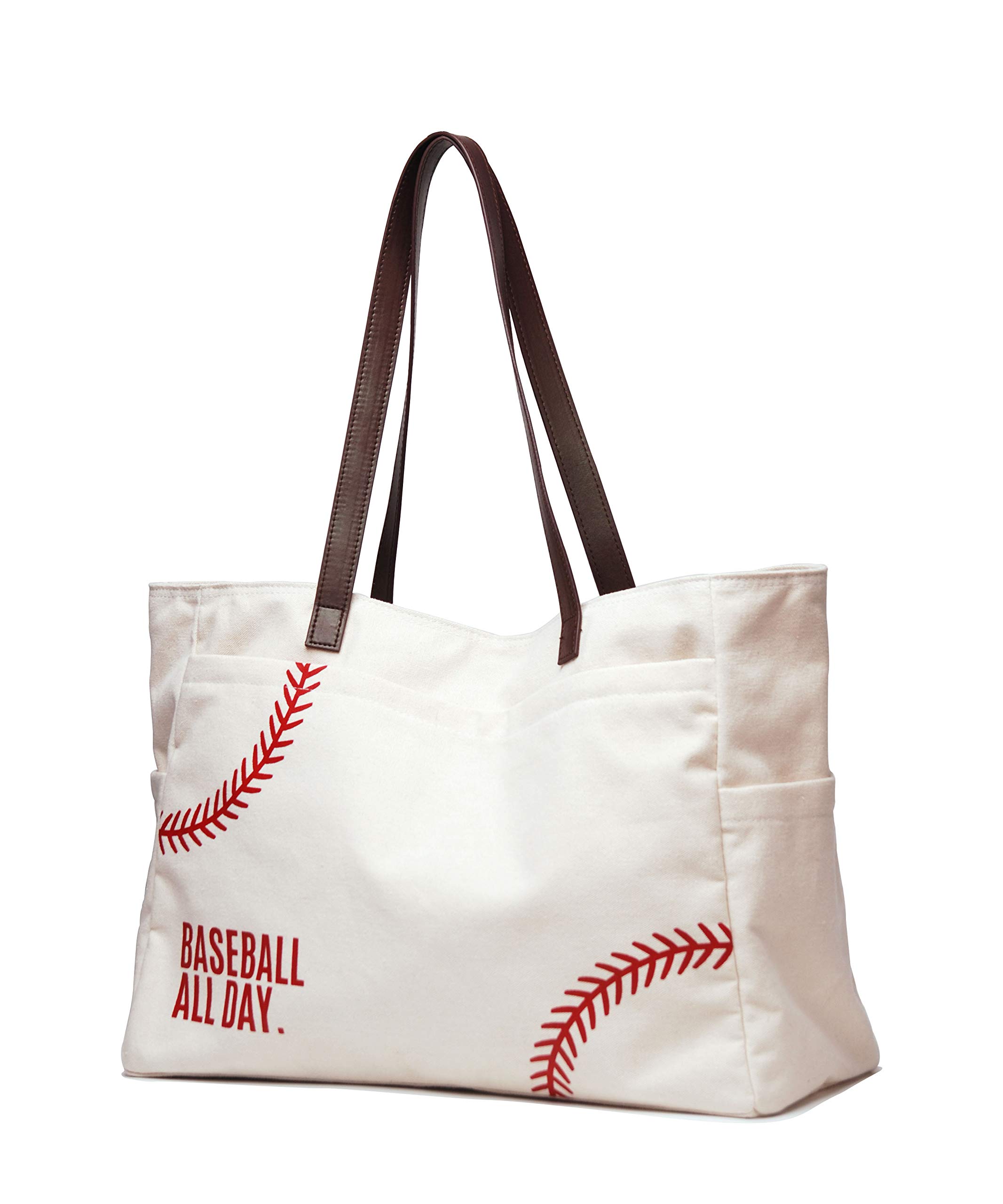 Photo 1 of YHSHYZH Baseball Mom Bag, Sports Mom Essentials, Embroidery Baseball Bag, Baseball Accessories, Canvas Travel Beach Bag, Baseball Gifts for Women, Youth, Coaches (X-large white) …