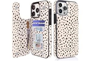 uCOLOR Compatible with iPhone 15 Pro Max 6.7" Wallet Case with Card Holder Slot Folio Flip Leather Kickstand Magnetic Clasp and RFID Blocking Design Cover 15PM 6.7 Inch (Almond Latte Polka Dot)