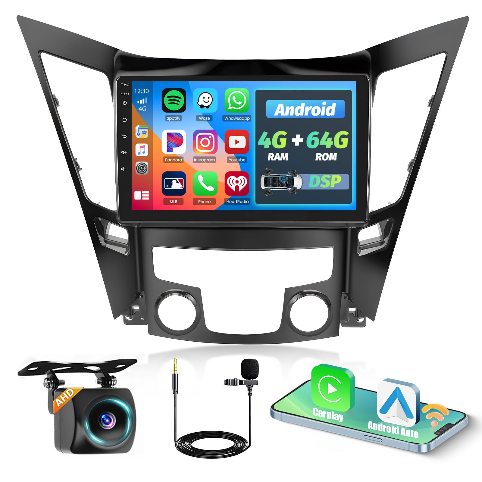 Photo 1 of [DSP 4+64G] for Hyundai Sonata 2010-2015 Android 15 Car Stereo, Hikity 9'' IPS Touchscreen Sonata Radio Wireless Carplay Android Auto 5G WiFi/Bluetooth Mirror Link GPS SWC/FM/RDS/32EQ Backup Cam Mic