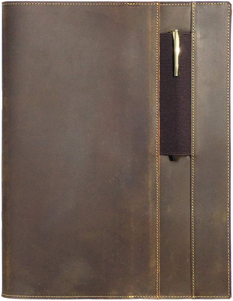 Leather Refillable Journal Cover for Moleskine Cahier XXL (21.6x27.9 cm) | Rustic Handmade Leather Notebook Cover for Men, Women, Business Travel | Unique Storage Design, Pen Holder, Pen & Card Holder