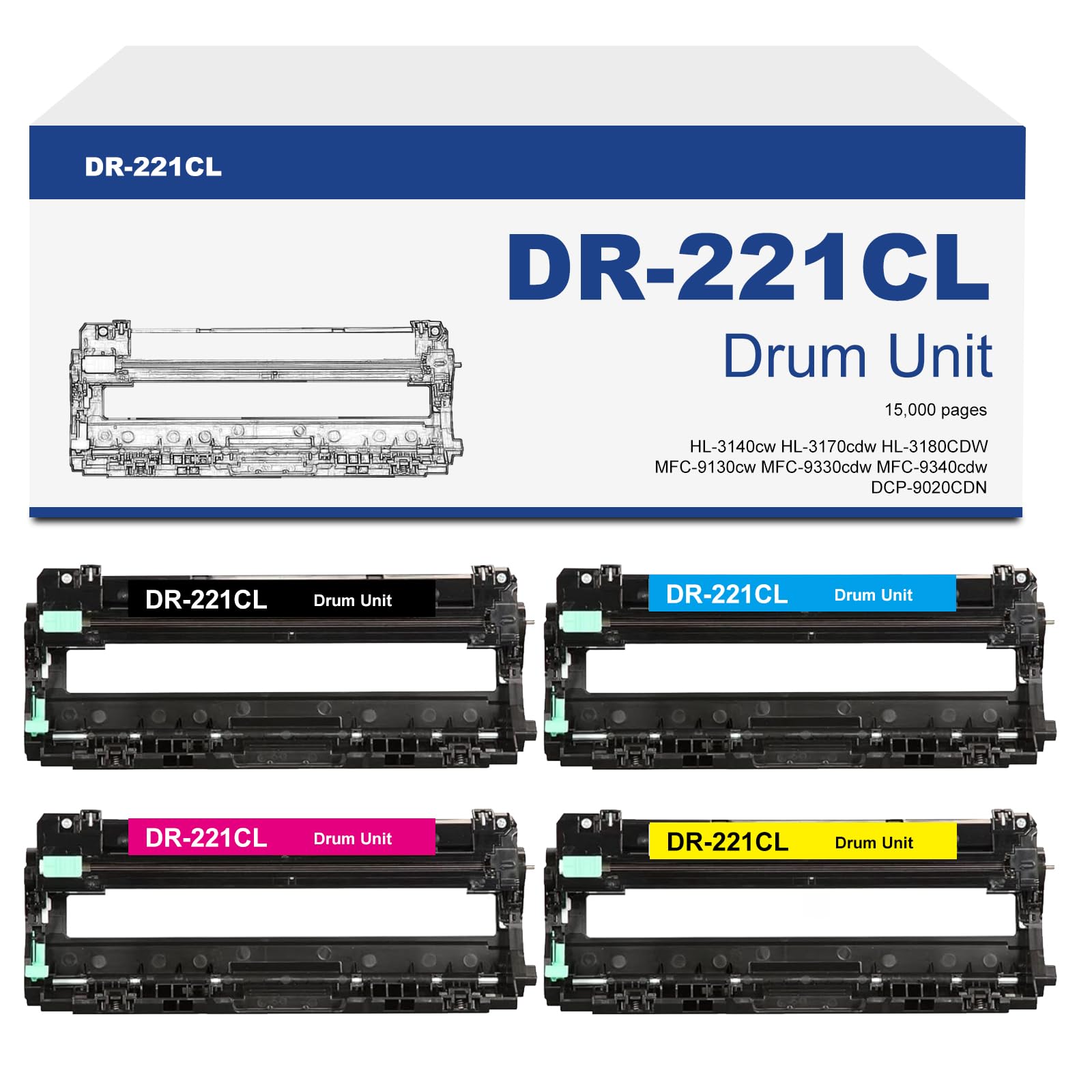 Photo 1 of DR221CL DR-221CL Drum Unit Replacement for Brother DR221 DR-221 Imaging Drum forHL-3140cw HL-3170cdw HL-3180CDW MFC-9130cw MFC-9330cdw MFC-9340cdw DCP-9020CDN Printer