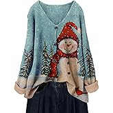 YESNO Women's Fall V-Neck Cardigan Sweaters Casual Graphic Oversized Open Front Button Down Long Sleeves Knit Tops SCV