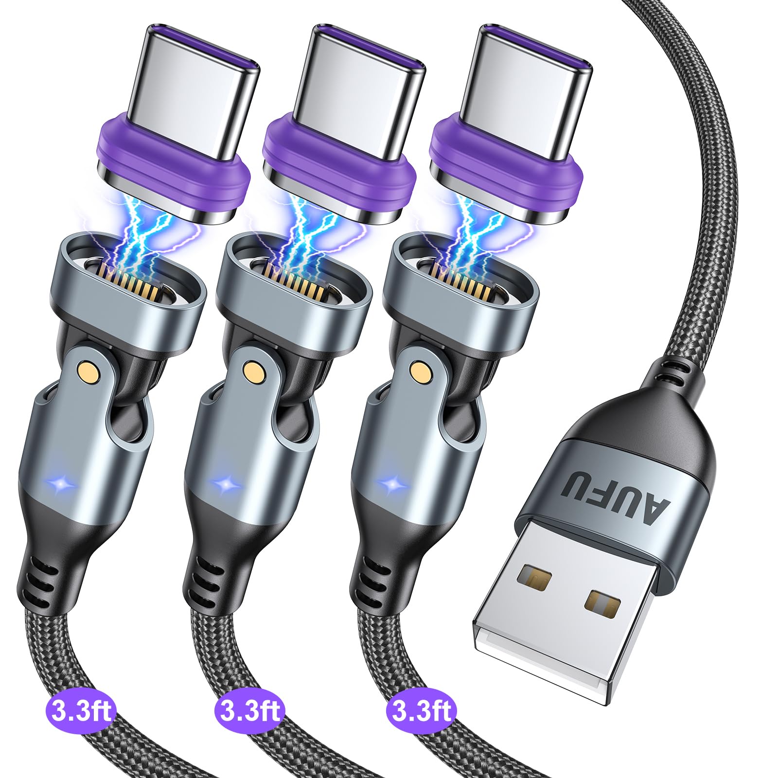 Photo 1 of AUFU 16PIN USB C Magnetic Charging Cable (3Pack, 3.3/3.3/3.3ft), 180° Rotation Magnetic Charger Cable/Magnet USB C Cable/Magnet Phone Charger/Date USB Charging Cord for Phone/Tablet/Laptop