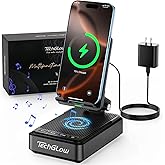 Gifts for Men Women-TechGlow Bluetooth Speaker with Phone Stand and Wireless Charger Compatible with iPhone 16 15 14 13 Pro XS 8 Plus Samsung Galaxy S25 S24 S23 Note 20 Birthday Gift Idea for Mom Dad