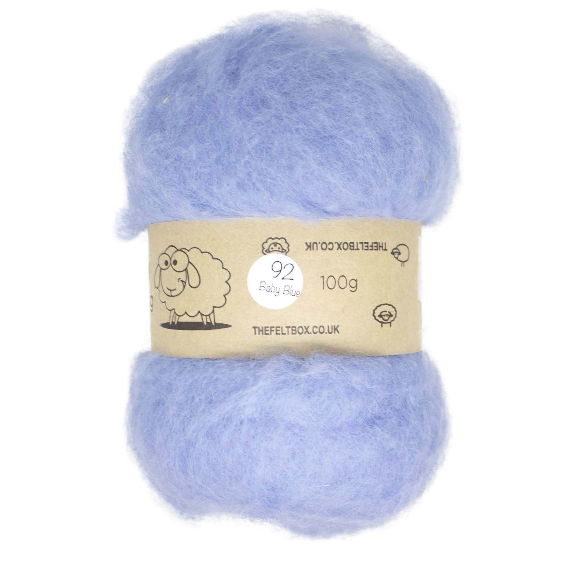 The Felt Box Needle Felting Wool Carded Batting : Short Coarser Mixed Together Fibres, Use as Core or Finish Wool 100 g | 3.5 oz- Baby Blue #92
