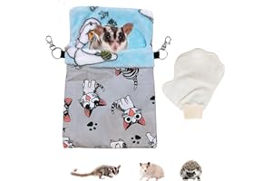 Acsist Sugar Gliders Sleeping Pouch Bag Hamster Cotton Hanging Flannel Warm Bed Hideout with Hooks Glove Small Pet Nest Bed for Chinchilla Squirrel Guinea Pig,Silver